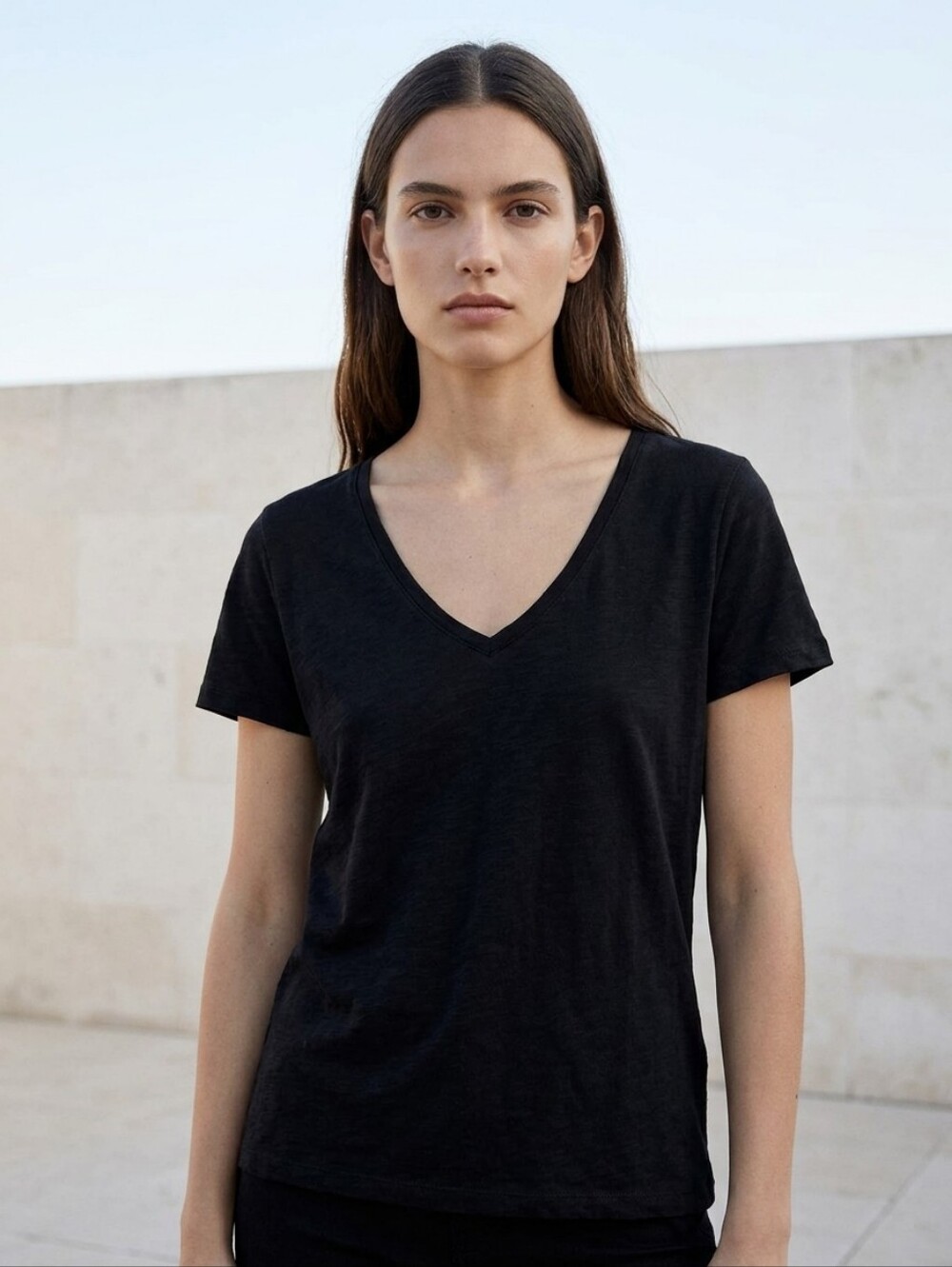 ZARA Size S V-Neck T-Shirt Black